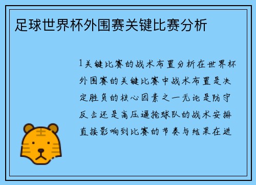 足球世界杯外围赛关键比赛分析