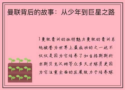 曼联背后的故事：从少年到巨星之路